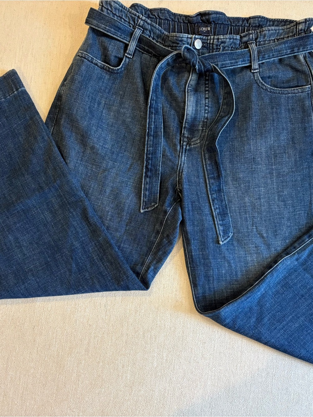 J. Crew Women's Paper-Bag Tie-Waist Jeans in Dark Blue Denim Sz 29